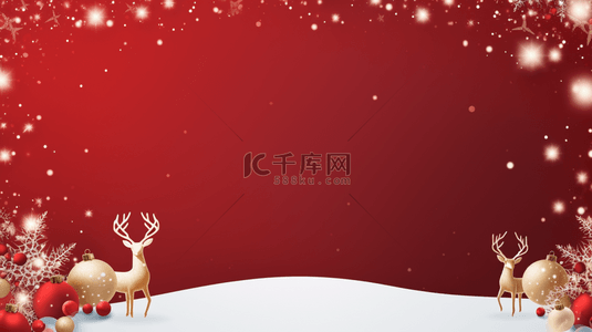圣诞鹿简笔画背景图片_圣诞吊球装饰红色简约背景20