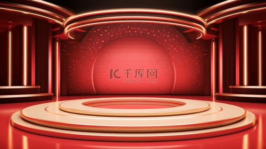 霓虹灯舞台背景图片_C4D红色展示墙圆形舞台背景4