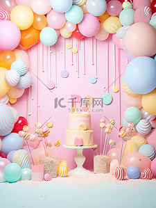 粉色气球背景图片_粉色生日主题蛋糕背景3