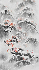 冬天雪中花朵背景图片_国风冬天雪景大雪中的花枝意境背景