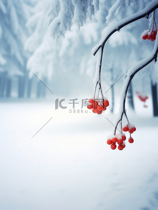 森林背景图片_冬天雪景森林红色果子17