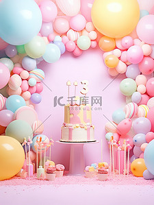 气球蛋糕背景图片_粉色生日主题蛋糕背景10