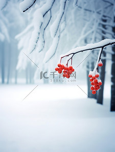 冬天背景图片_冬天雪景森林红色果子3
