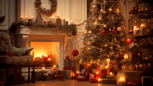 圣诞树摄影照片_圣诞节房屋节日装饰