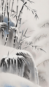 大雪背景图片_冬天水墨风竹子大雪大寒节气背景