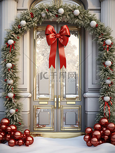 圣诞节背景图片_圣诞花环挂在门上7