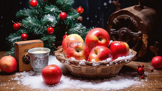 圣诞节背景图片_苹果装饰着圣诞树17