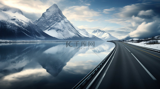 公路背景图片_高速公路上一座被雪覆盖的山7