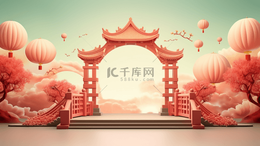 中国风门楼景物创意插画9