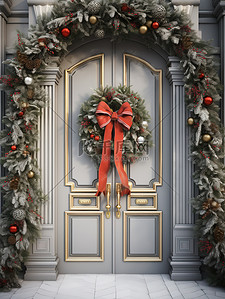 圣诞节背景图片_圣诞花环挂在门上5