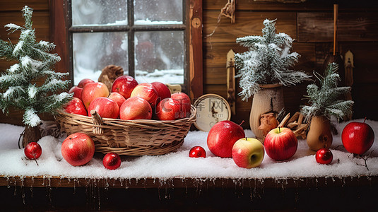 圣诞节背景图片_苹果装饰着圣诞树3
