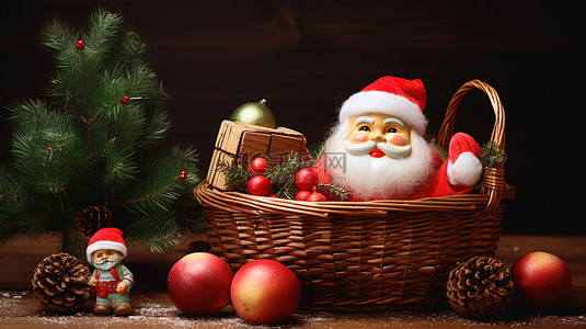圣诞节背景图片_圣诞老人和篮子里的苹果1