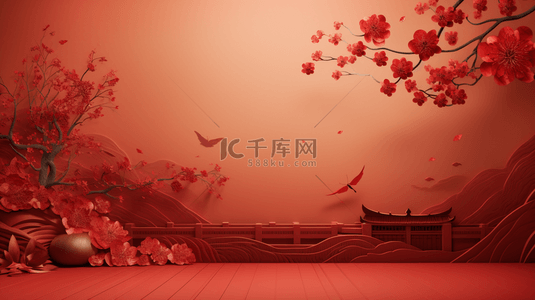 中国风圆形花束唯美背景14
