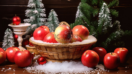 圣诞节背景图片_苹果装饰着圣诞树15