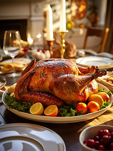 感恩节背景图片_感恩节餐桌上烤火鸡5