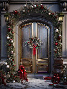 圣诞节背景图片_圣诞花环挂在门上12