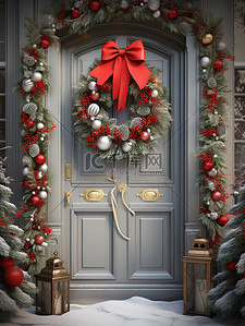 圣诞节背景图片_圣诞花环挂在门上4