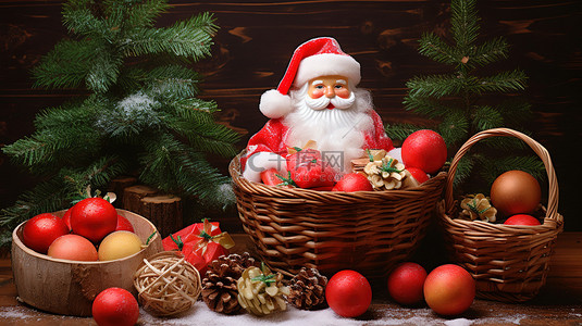圣诞节背景图片_圣诞老人和篮子里的苹果12