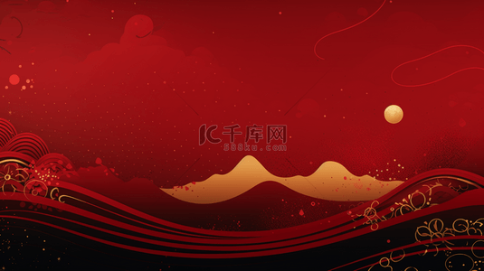 中式背景背景图片_红色中国风群山圆形简约背景22