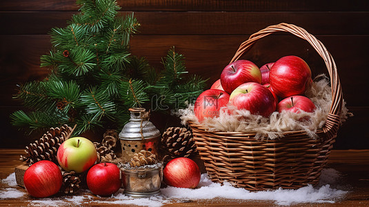 圣诞节背景图片_圣诞老人和篮子里的苹果14