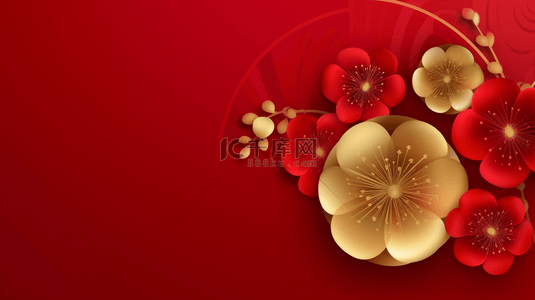红色新年红金富贵花开背景