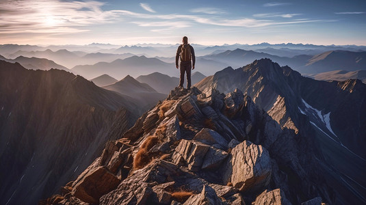 运动会手绘摄影照片_罗伊峰登顶的登山者商务企业文化