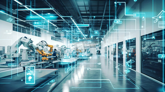 智能工厂或工业4.0的概念物联网(IOT将机器人与云计算连接