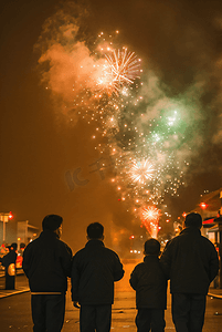 过年团聚摄影照片_春节过年团聚放烟花