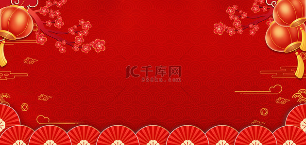春节背景图片_春节梅花灯笼红色中国风