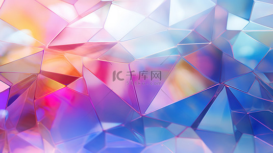 透明玻璃几何形全息彩虹纹理3