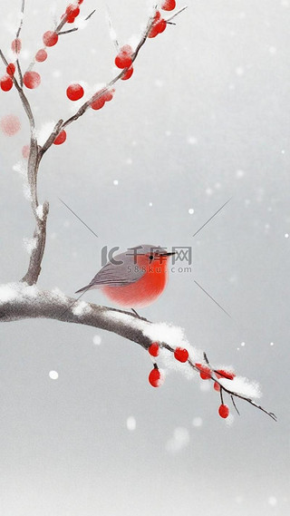 国风花鸟冬天雪景节气背景