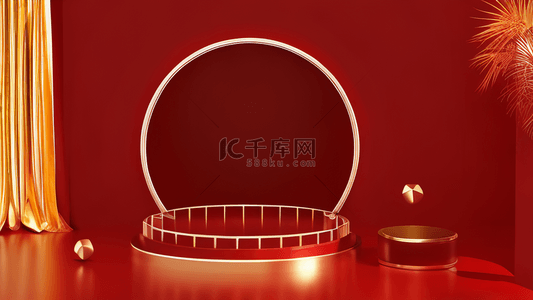 年货节新年背景图片_中国风红色年货节新年电商展台2
