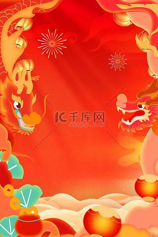 新年背景图片_春节新年龙年边框红色简约背景
