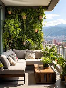 休闲的背景图片_绿色植物的休闲公寓阳台4