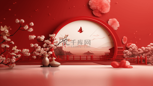 红色背景图片_中国风花艺边框造型背景12
