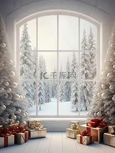 圣诞背景图片_白色窗户圣诞节日装饰1