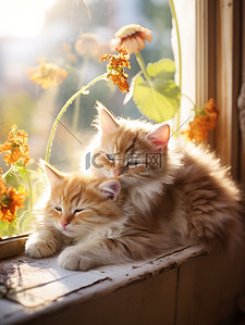 猫睡觉背景图片_窗台两只可爱的小猫20
