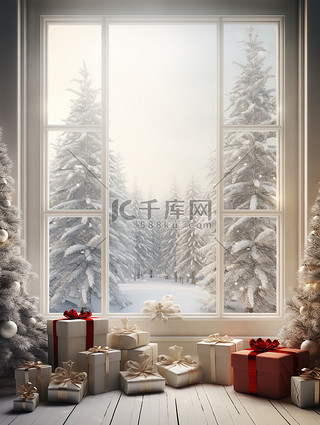 白色窗户圣诞节日装饰16