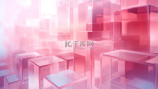 方块软糖背景图片_粉红色透明方块几何拼接背景10