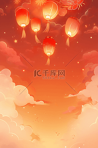 手绘红色背景图片_灯笼新年祥云红色手绘背景