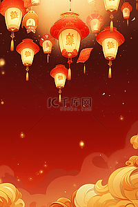 金色手绘灯笼背景图片_祥云新年红色灯笼手绘背景