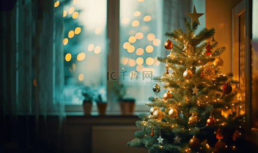 光效圣诞节圣诞树唯美场景背景
