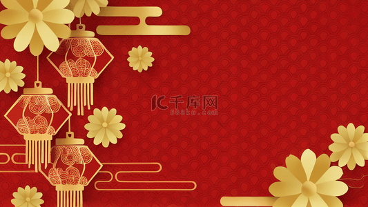 喜庆剪纸新年海报背景图片_3D红色喜庆春节新年背景海报龙年新年春节