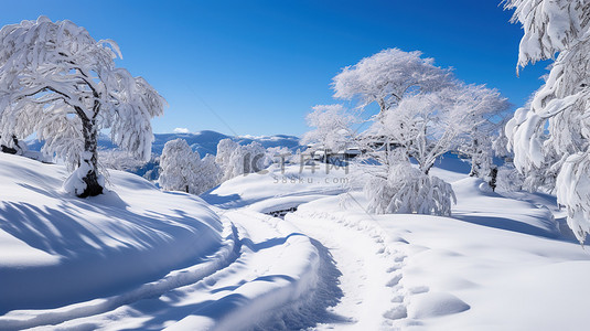 大雪背景图片_阳光明媚雪景森林雪山6