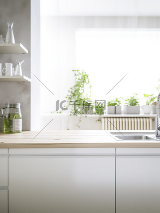 厨房背景图片_干净的厨房绿植白色色调20