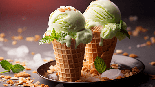 冰淇淋底纹摄影照片_美味的水果奶油冰淇淋球