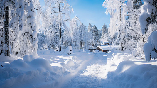 阳光明媚雪景森林雪山5