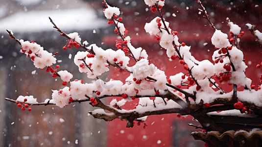 冬季被冰雪覆盖的梅花