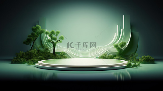 设计舞台背景背景图片_绿色新中式电商展台4