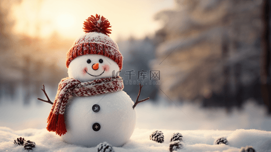 圣诞背景背景图片_圣诞节雪人装饰雪地背景4